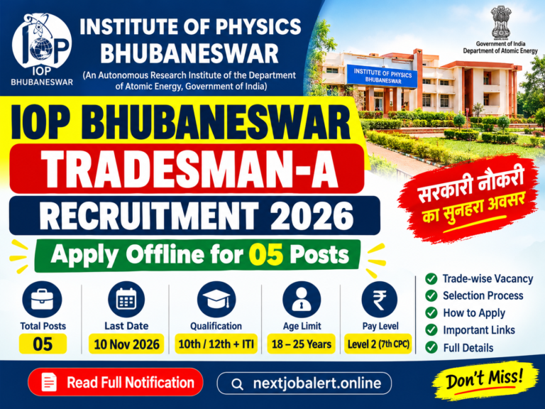 IOP Bhubaneswar Tradesman-A Recruitment 2026, apply offline for 05 posts