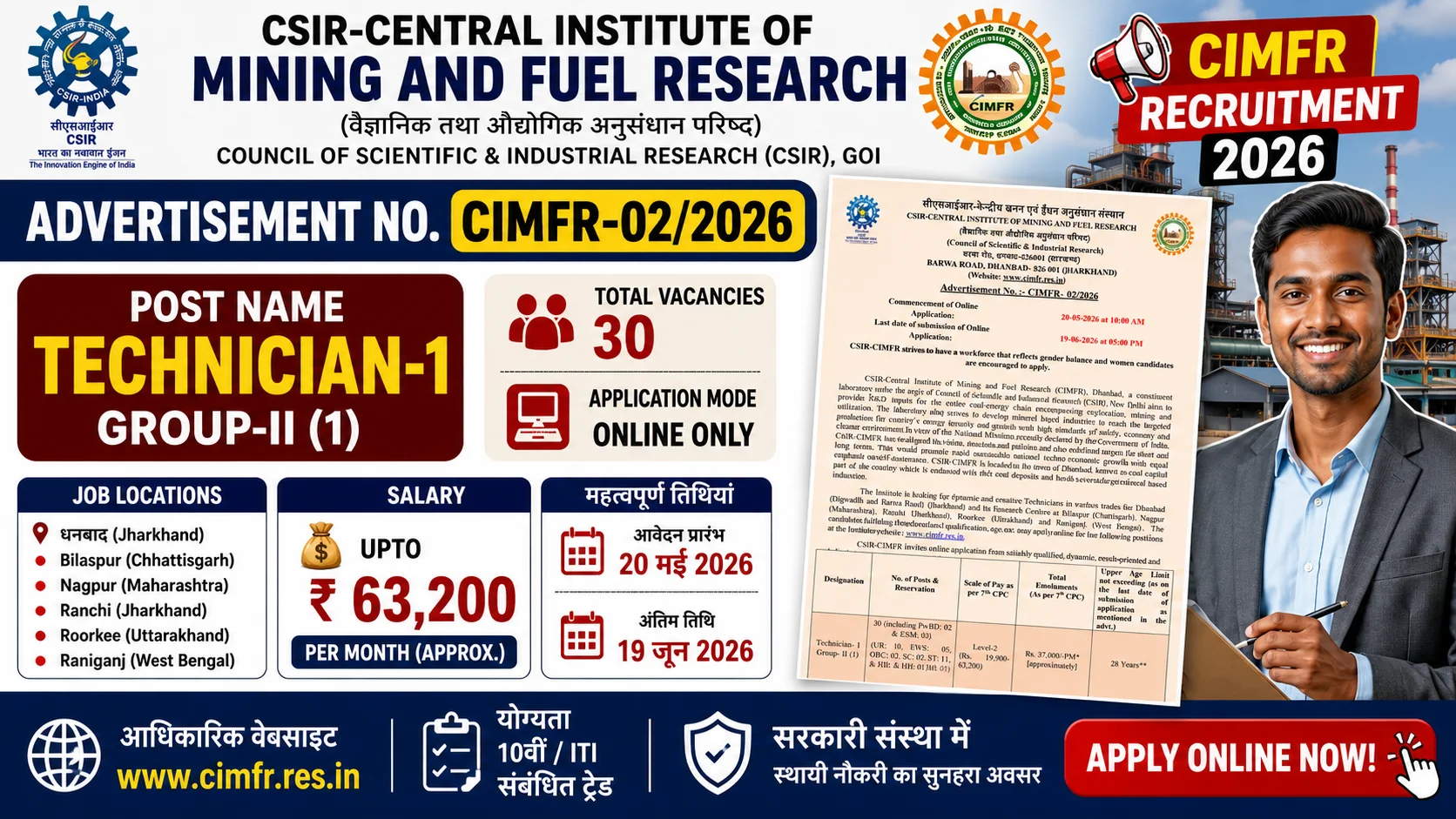 CSIR-CIMFR Technician Recruitment 2026